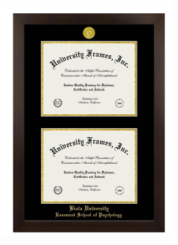 Biola University Rosemead School of Psychology Double Diploma Frame in Manhattan Espresso with Black & Gold Mats for document: 8 1/2"h x 11"w  , document: 8 1/2"h x 11"w  