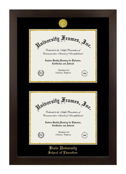 Biola University School of Education Double Diploma Frame in Manhattan Espresso with Black & Gold Mats for document: 8 1/2"h x 11"w  , document: 8 1/2"h x 11"w  