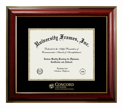 Concord Law School (Purdue University Global Campus) Diploma Frame in Classic Mahogany with Gold Trim with Black & Gold Mats for document: 8 1/2"h x 11"w  