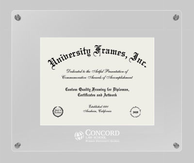 Concord Law School (Purdue University Global Campus) Lucent Clear-over-Clear Frame in Lucent Clear Moulding with Lucent Clear Mat for document: 8 1/2"h x 11"w  