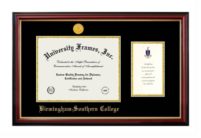 Birmingham-Southern College Diploma with Announcement Frame in Petite Mahogany with Gold Trim with Black & Gold Mats for document: 8 1/2"h x 11"w  , diploma: 7"h x 4"w  
