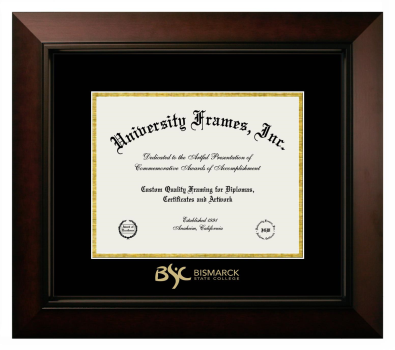 Bismarck State College Diploma Frame in Legacy Black Cherry with Black & Gold Mats for document: 8 1/2"h x 11"w  
