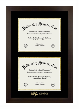 Bismarck State College Double Diploma Frame in Manhattan Espresso with Black & Gold Mats for document: 8 1/2"h x 11"w  , document: 8 1/2"h x 11"w  