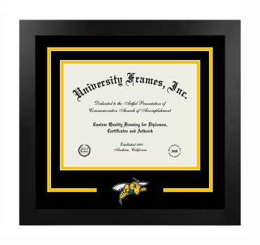 Black Hills State University College of Business and Technology Logo Mat Frame in Manhattan Black with Black & Amber Mats for document: 8 1/2"h x 11"w  