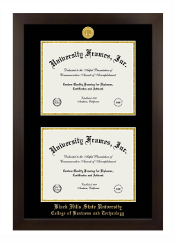 Black Hills State University College of Business and Technology Double Diploma Frame in Manhattan Espresso with Black & Gold Mats for document: 8 1/2"h x 11"w  , document: 8 1/2"h x 11"w  