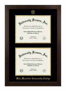 Blue Mountain Community College Double Diploma Frame in Manhattan Espresso with Black & Gold Mats for document: 8 1/2"h x 11"w  , document: 8 1/2"h x 11"w  