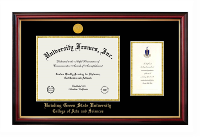 Bowling Green State University College of Arts and Sciences Diploma with Announcement Frame in Petite Mahogany with Gold Trim with Black & Gold Mats for document: 8 1/2"h x 11"w  , diploma: 7"h x 4"w  