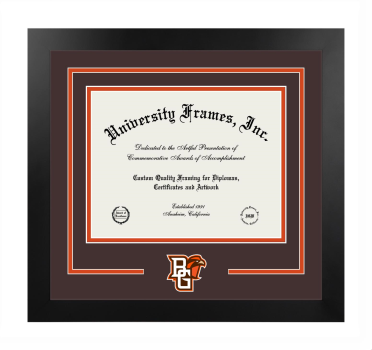 Bowling Green State University College of Education and Human Development Logo Mat Frame in Manhattan Black with Brown & Orange Mats for document: 8 1/2"h x 11"w  