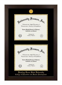 Bowling Green State University College of Education and Human Development Double Diploma Frame in Manhattan Espresso with Black & Gold Mats for document: 8 1/2"h x 11"w  , document: 8 1/2"h x 11"w  