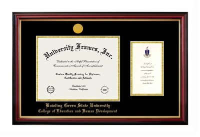 Bowling Green State University College of Education and Human Development Diploma with Announcement Frame in Petite Mahogany with Gold Trim with Black & Gold Mats for document: 8 1/2"h x 11"w  , diploma: 7"h x 4"w  
