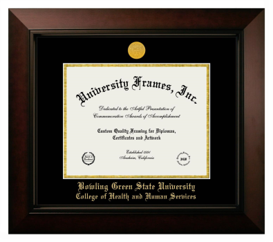Bowling Green State University College of Health and Human Services Diploma Frame in Legacy Black Cherry with Black & Gold Mats for document: 8 1/2"h x 11"w  