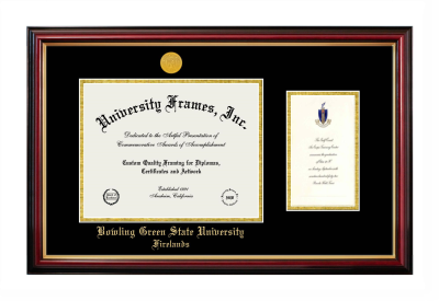 Bowling Green State University Firelands Diploma with Announcement Frame in Petite Mahogany with Gold Trim with Black & Gold Mats for document: 8 1/2"h x 11"w  , diploma: 7"h x 4"w  