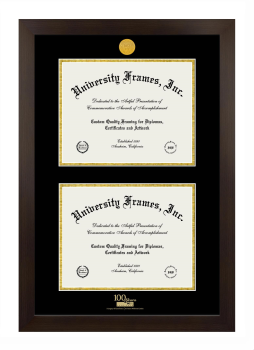 Bowling Green State University Special Centennial Double Diploma Frame in Manhattan Espresso with Black & Gold Mats for document: 8 1/2"h x 11"w  , document: 8 1/2"h x 11"w  