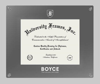 Boyce The College At Southern Lucent Clear-over-Smoke Frame in Lucent Smoke Moulding with Lucent Smoke Mat for document: 8 1/2"h x 11"w  