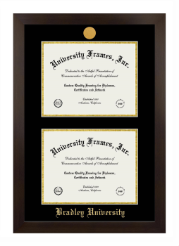 Bradley University Double Diploma Frame in Manhattan Espresso with Black & Gold Mats for document: 8 1/2"h x 11"w  , document: 8 1/2"h x 11"w  