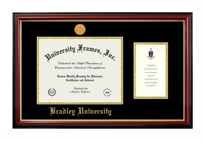 Bradley University Diploma with Announcement Frame in Petite Mahogany with Gold Trim with Black & Gold Mats for document: 8 1/2"h x 11"w  , diploma: 7"h x 4"w  