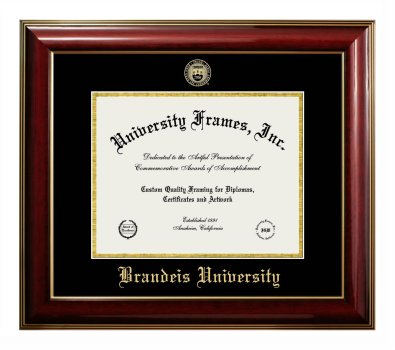 Brandeis University Diploma Frame in Classic Mahogany with Gold Trim with Black & Gold Mats for document: 8 1/2"h x 11"w  