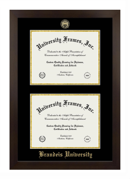 Brandeis University Double Diploma Frame in Manhattan Espresso with Black & Gold Mats for document: 8 1/2"h x 11"w  , document: 8 1/2"h x 11"w  