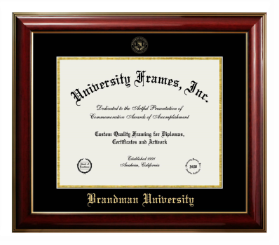 Brandman University Diploma Frame in Classic Mahogany with Gold Trim with Black & Gold Mats for document: 11"h x 14"w  
