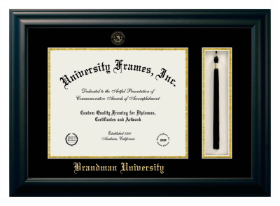 Brandman University Diploma with Tassel Box Frame in Satin Black with Black & Gold Mats for document: 11"h x 14"w  