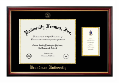 Brandman University Diploma with Announcement Frame in Petite Mahogany with Gold Trim with Black & Gold Mats for document: 11"h x 14"w  , diploma: 7"h x 4"w  