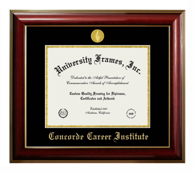 Concorde Career Institute Diploma Frame in Classic Mahogany with Gold Trim with Black & Gold Mats for document: 8 1/2"h x 11"w  