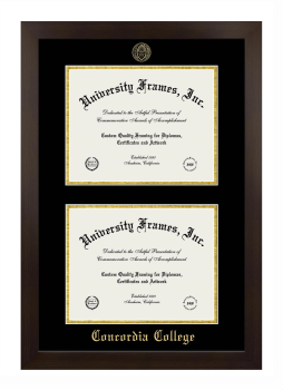 Concordia College (Bronxville, NY) Double Diploma Frame in Manhattan Espresso with Black & Gold Mats for document: 8 1/2"h x 11"w  , document: 8 1/2"h x 11"w  
