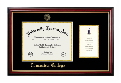 Concordia College (Bronxville, NY) Diploma with Announcement Frame in Petite Mahogany with Gold Trim with Black & Gold Mats for document: 8 1/2"h x 11"w  , diploma: 7"h x 4"w  