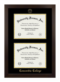 Concordia College (Moorhead) Double Diploma Frame in Manhattan Espresso with Black & Gold Mats for document: 8 1/2"h x 11"w  , document: 8 1/2"h x 11"w  