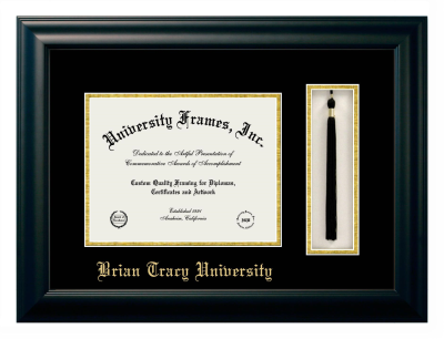 Brian Tracy University Diploma with Tassel Box Frame in Satin Black with Black & Gold Mats for document: 8 1/2"h x 11"w  