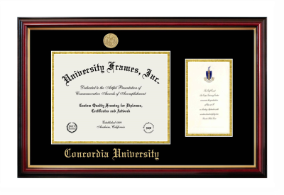 Concordia University (Portland) Diploma with Announcement Frame in Petite Mahogany with Gold Trim with Black & Gold Mats for document: 8 1/2"h x 11"w  , diploma: 7"h x 4"w  