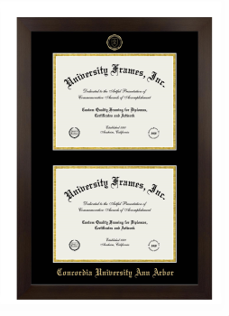 Concordia University Ann Arbor Double Diploma Frame in Manhattan Espresso with Black & Gold Mats for document: 8 1/2"h x 11"w  , document: 8 1/2"h x 11"w  