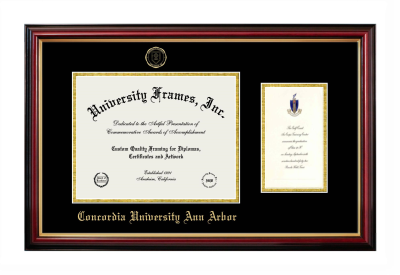 Concordia University Ann Arbor Diploma with Announcement Frame in Petite Mahogany with Gold Trim with Black & Gold Mats for document: 8 1/2"h x 11"w  , diploma: 7"h x 4"w  