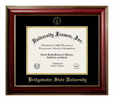 Bridgewater State University Diploma Frame in Classic Mahogany with Gold Trim with Black & Gold Mats for document: 8 1/2"h x 11"w  