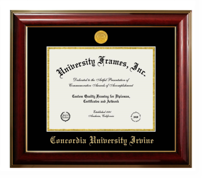 Concordia University Irvine Diploma Frame in Classic Mahogany with Gold Trim with Black & Gold Mats for document: 8 1/2"h x 11"w  