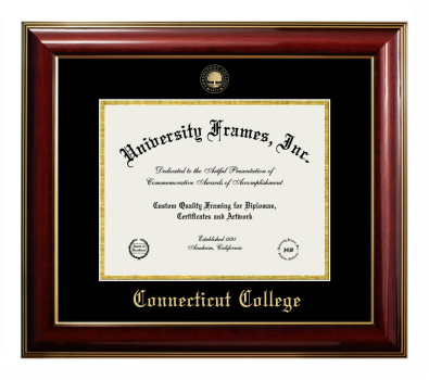 Connecticut College Diploma Frame in Classic Mahogany with Gold Trim with Black & Gold Mats for document: 8 1/2"h x 11"w  