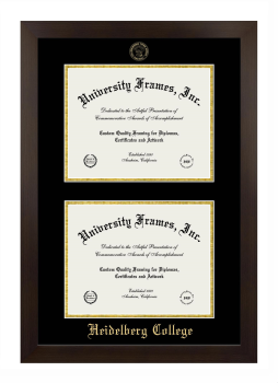 Heidelberg College Double Diploma Frame in Manhattan Espresso with Black & Gold Mats for document: 8 1/2"h x 11"w  , document: 8 1/2"h x 11"w  