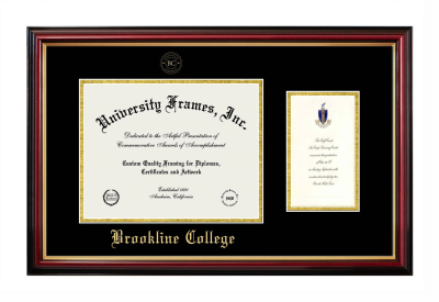 Brookline College Diploma with Announcement Frame in Petite Mahogany with Gold Trim with Black & Gold Mats for document: 8 1/2"h x 11"w  , diploma: 7"h x 4"w  