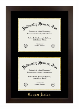 Cooper Union Double Diploma Frame in Manhattan Espresso with Black & Gold Mats for document: 8 1/2"h x 11"w  , document: 8 1/2"h x 11"w  