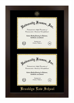 Brooklyn Law School Double Diploma Frame in Manhattan Espresso with Black & Gold Mats for document: 8 1/2"h x 11"w  , document: 8 1/2"h x 11"w  