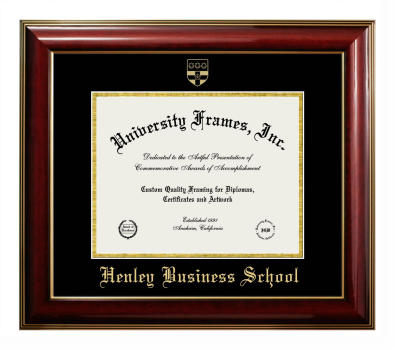 Henley Business School Diploma Frame in Classic Mahogany with Gold Trim with Black & Gold Mats for document: 8 1/2"h x 11"w  