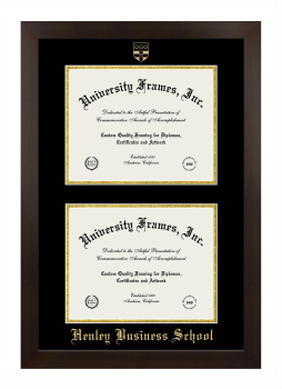 Henley Business School Double Diploma Frame in Manhattan Espresso with Black & Gold Mats for document: 8 1/2"h x 11"w  , document: 8 1/2"h x 11"w  