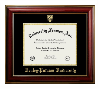 Henley-Putnam University Diploma Frame in Classic Mahogany with Gold Trim with Black & Gold Mats for document: 8 1/2"h x 11"w  