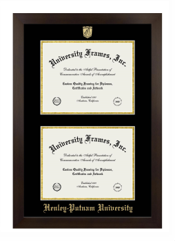 Henley-Putnam University Double Diploma Frame in Manhattan Espresso with Black & Gold Mats for document: 8 1/2"h x 11"w  , document: 8 1/2"h x 11"w  