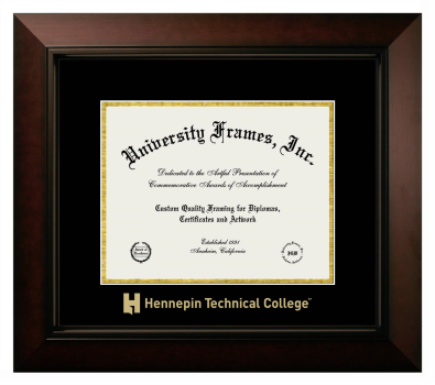 Hennepin Technical College Diploma Frame in Legacy Black Cherry with Black & Gold Mats for document: 8 1/2"h x 11"w  