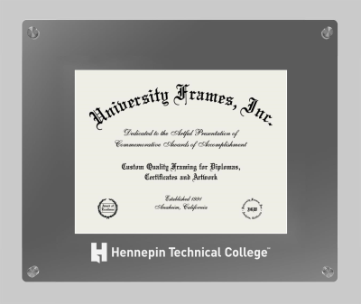 Hennepin Technical College Lucent Clear-over-Smoke Frame in Lucent Smoke Moulding with Lucent Smoke Mat for document: 8 1/2"h x 11"w  