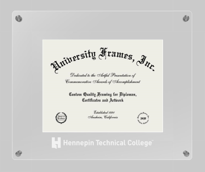 Hennepin Technical College Lucent Clear-over-Clear Frame in Lucent Clear Moulding with Lucent Clear Mat for document: 8 1/2"h x 11"w  
