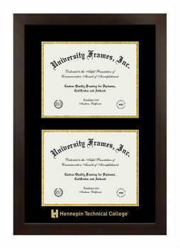 Hennepin Technical College Double Diploma Frame in Manhattan Espresso with Black & Gold Mats for document: 8 1/2"h x 11"w  , document: 8 1/2"h x 11"w  