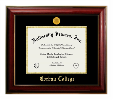 Corban College Diploma Frame in Classic Mahogany with Gold Trim with Black & Gold Mats for document: 8 1/2"h x 11"w  