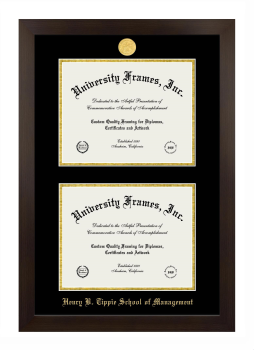 Henry B. Tippie School of Management Double Diploma Frame in Manhattan Espresso with Black & Gold Mats for document: 8 1/2"h x 11"w  , document: 8 1/2"h x 11"w  